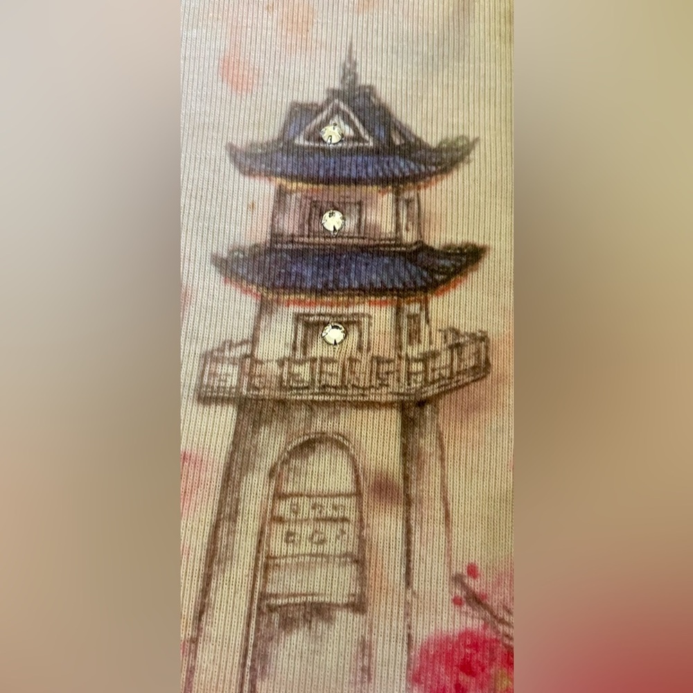 Yukiko Vintage Y2K mesh bell sleeve butterfly garden Top size medium ivory red - Picture 5 of 8